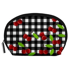 Cherries Plaid Pattern  Accessory Pouches (large)  by Valentinaart