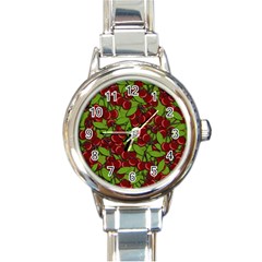 Cherry Jammy Pattern Round Italian Charm Watch by Valentinaart