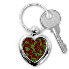 Cherry Jammy Pattern Key Chains (heart)  by Valentinaart