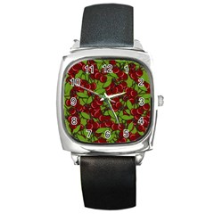 Cherry Jammy Pattern Square Metal Watch by Valentinaart