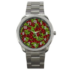 Cherry Jammy Pattern Sport Metal Watch by Valentinaart