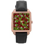 Cherry jammy pattern Rose Gold Leather Watch  Front