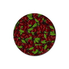 Cherry Pattern Rubber Coaster (round)  by Valentinaart