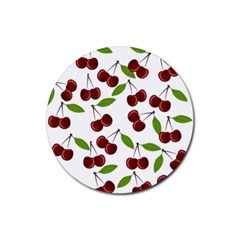 Cherry Pattern Rubber Coaster (round)  by Valentinaart