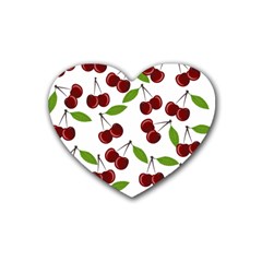 Cherry Pattern Rubber Coaster (heart)  by Valentinaart