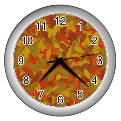 Orange Autumn Wall Clocks (silver)  by Valentinaart