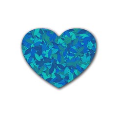 Blue Autumn Rubber Coaster (heart)  by Valentinaart