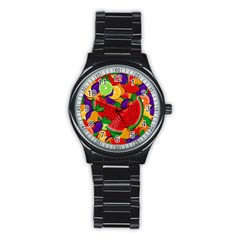 Summer Fruits Stainless Steel Round Watch by Valentinaart