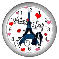 Valentine s Day - Paris Wall Clocks (silver)  by Valentinaart