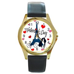 Valentine s Day - Paris Round Gold Metal Watch by Valentinaart