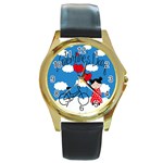 Girls daydream Round Gold Metal Watch Front