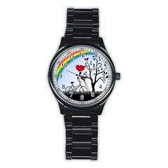 Love Hill - Rainbow Stainless Steel Round Watch by Valentinaart