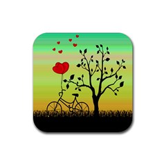 Love Sunrise Rubber Coaster (square)  by Valentinaart