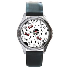 Music Pattern Round Metal Watch by Valentinaart