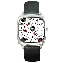 Music Pattern Square Metal Watch by Valentinaart