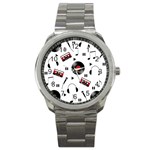 Music pattern Sport Metal Watch Front