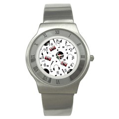 Music Pattern Stainless Steel Watch by Valentinaart