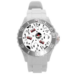 Music Pattern Round Plastic Sport Watch (l) by Valentinaart