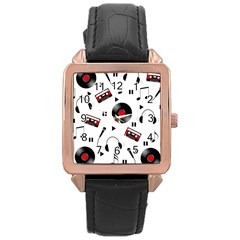 Music Pattern Rose Gold Leather Watch  by Valentinaart