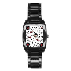 Music Pattern Stainless Steel Barrel Watch by Valentinaart