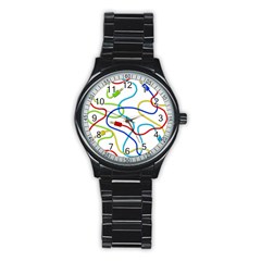 Colorful Audio Cables Stainless Steel Round Watch by Valentinaart