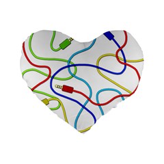 Colorful Audio Cables Standard 16  Premium Flano Heart Shape Cushions by Valentinaart