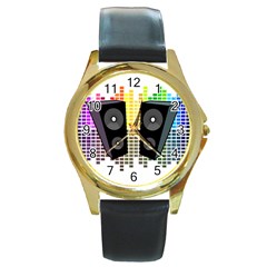 Loudspeakers - Transparent Round Gold Metal Watch by Valentinaart