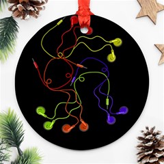 Colorful Earphones Ornament (round) by Valentinaart