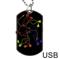 Colorful Earphones Dog Tag Usb Flash (two Sides) by Valentinaart