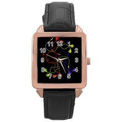 Colorful Earphones Rose Gold Leather Watch  by Valentinaart