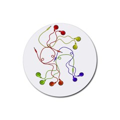 Colorful Earphones  Rubber Coaster (round)  by Valentinaart