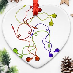 Colorful Earphones  Heart Ornament (two Sides) by Valentinaart