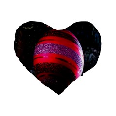 Glass Ball Decorated Beautiful Red Standard 16  Premium Flano Heart Shape Cushions by Nexatart