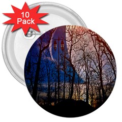 Full Moon Forest Night Darkness 3  Buttons (10 Pack)  by Nexatart