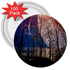 Full Moon Forest Night Darkness 3  Buttons (100 Pack)  by Nexatart