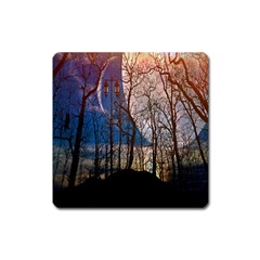 Full Moon Forest Night Darkness Square Magnet by Nexatart