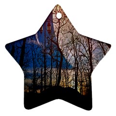 Full Moon Forest Night Darkness Star Ornament (two Sides) by Nexatart