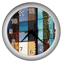 Glass Facade Colorful Architecture Wall Clocks (silver)  by Nexatart