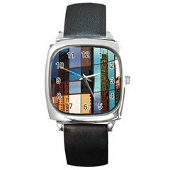 Glass Facade Colorful Architecture Square Metal Watch by Nexatart