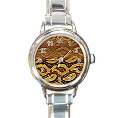 Golden Patterned Paper Round Italian Charm Watch