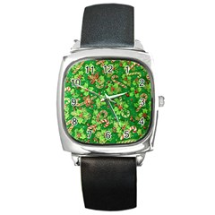 Green Holly Square Metal Watch by Nexatart