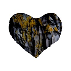 Grey Yellow Stone  Standard 16  Premium Flano Heart Shape Cushions by Nexatart