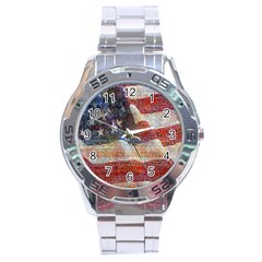 Grunge United State Of Art Flag Stainless Steel Analogue Watch by Nexatart