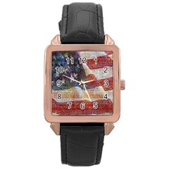 Grunge United State Of Art Flag Rose Gold Leather Watch  by Nexatart