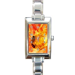 Honey Bee Takes Nectar Rectangle Italian Charm Watch by Nexatart