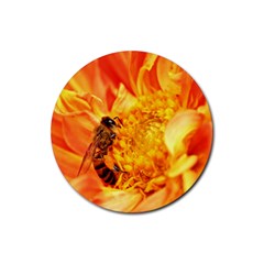 Honey Bee Takes Nectar Rubber Round Coaster (4 Pack)  by Nexatart