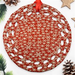 Holiday Snow Snowflakes Red Ornament (round Filigree)