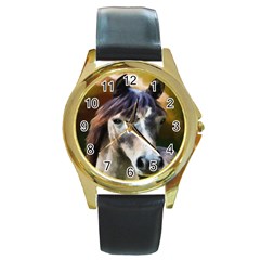 Horse Horse Portrait Animal Round Gold Metal Watch by Nexatart