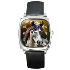 Horse Horse Portrait Animal Square Metal Watch by Nexatart