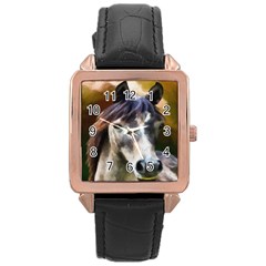 Horse Horse Portrait Animal Rose Gold Leather Watch  by Nexatart